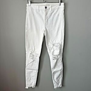 AMERICAN EAGLE Jeans Skinny Next Level Stretch White Destroyed Size 8 Long